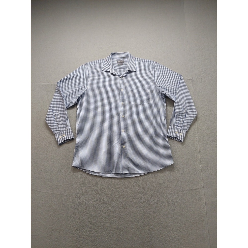 Simon‎ Banks Men Shirt 16.5 Blue White Striped Button Up Classic Fit Logo Formal